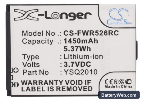 Franklin Wireless R526 Replacement Battery, 3.7V, 1450mAh, Li-ion 5