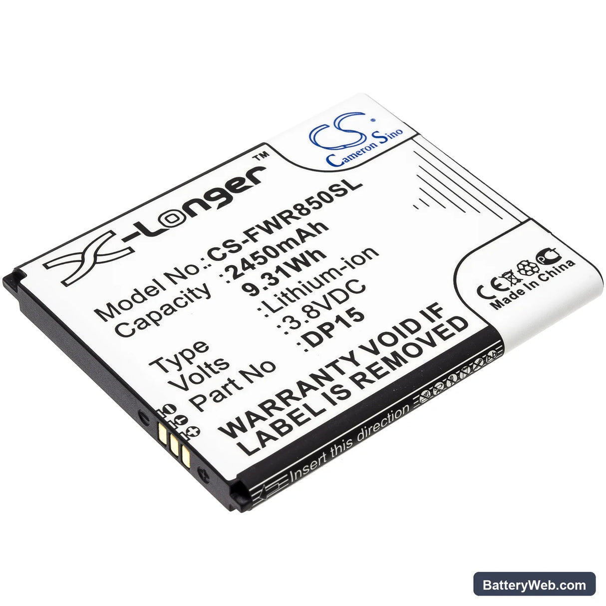 T-Mobile T9 Replacement Battery, 3.8V, 2450mAh, Li-ion 1