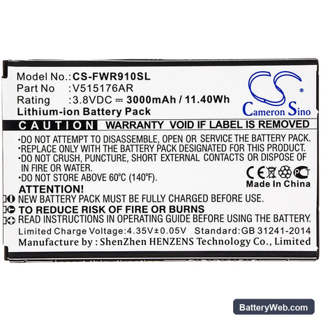 Franklin Wireless R910 Replacement Battery, 3.8V, 3000mAh, Li-ion 3