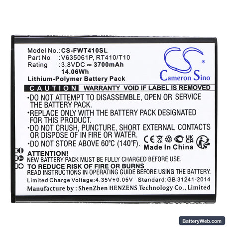 Franklin Wireless T10 Replacement Battery, 3.8V, 3700mAh, Li-Polymer 3
