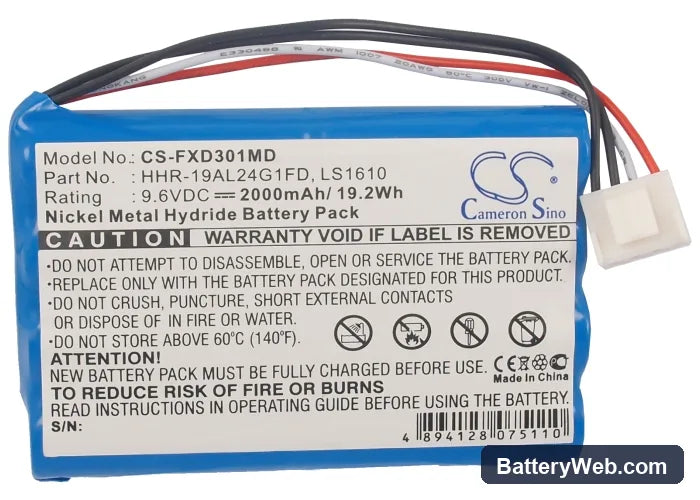 Fukuda FX-3010 Replacement Battery, 9.6V, 2000mAh, Ni-MH 5