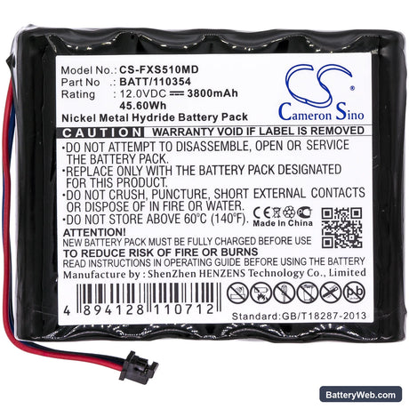 Fukuda Monitor DS5100 Replacement Battery, 12V, 3800mAh, Ni-MH 3