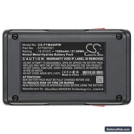 Flymo Contour Cordless XT Replacement Battery, 18V, 1500mAh, Ni-MH 5