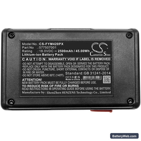 Flymo Contour Cordless XT Replacement Battery, 18V, 2500mAh, Li-ion 5