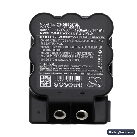 Leica TPS1000 Replacement Battery, 12V, 1200mAh, Ni-MH 5