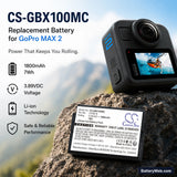 GoPro Max 2 Replacement Battery, 3.89V, 1800mAh, Li-ion 4