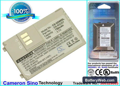 Panasonic GD67 Replacement Battery, 3.7V, 750mAh, Li-ion 1