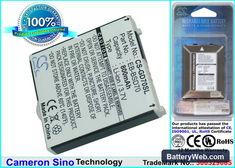 Panasonic GD70 Replacement Battery, 3.7V, 800mAh, Li-ion 1