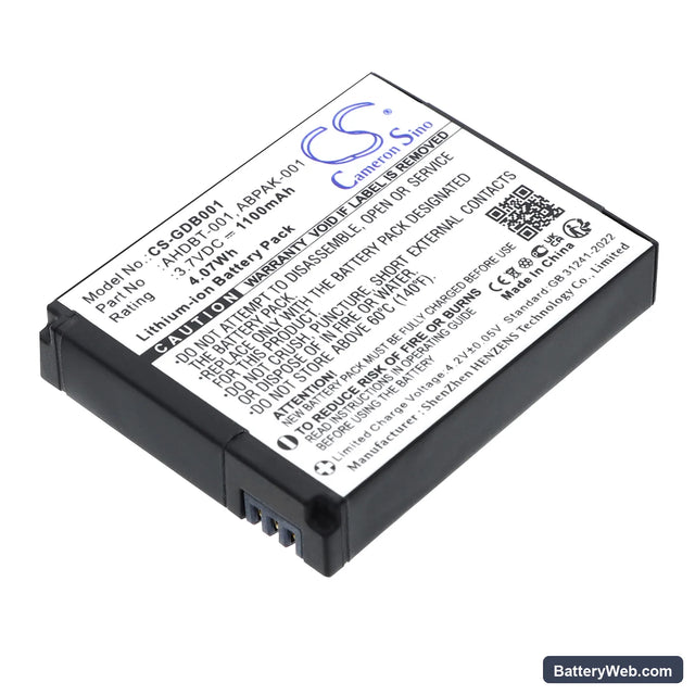 GoPro Hero Replacement Battery, 3.7V, 1100mAh, Li-ion 1