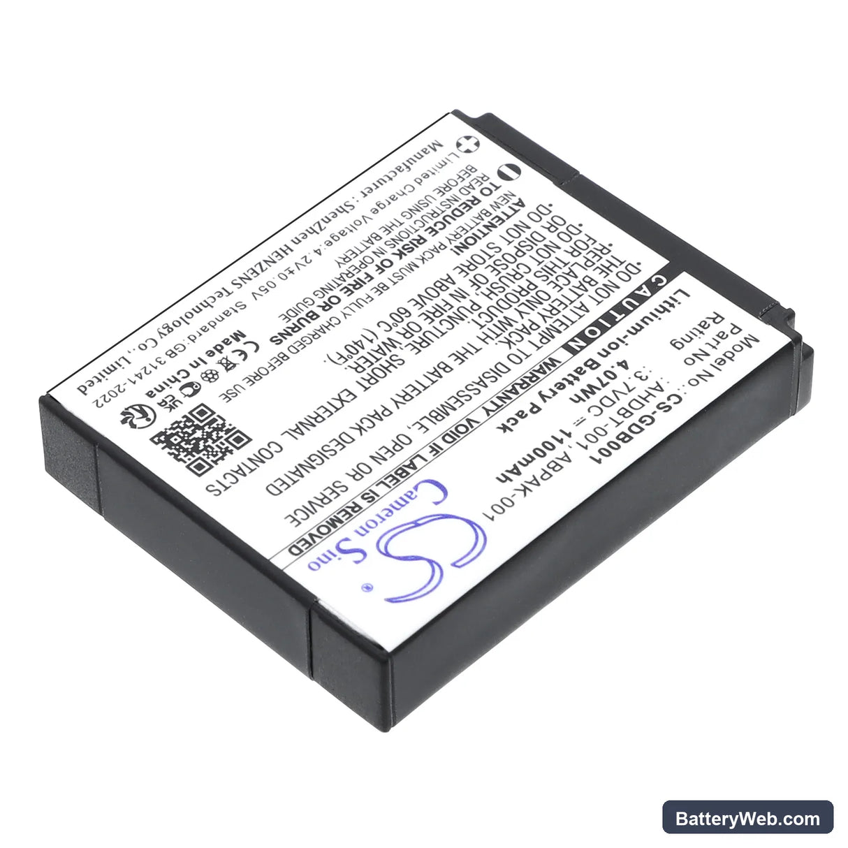 GoPro Hero Replacement Battery, 3.7V, 1100mAh, Li-ion 2