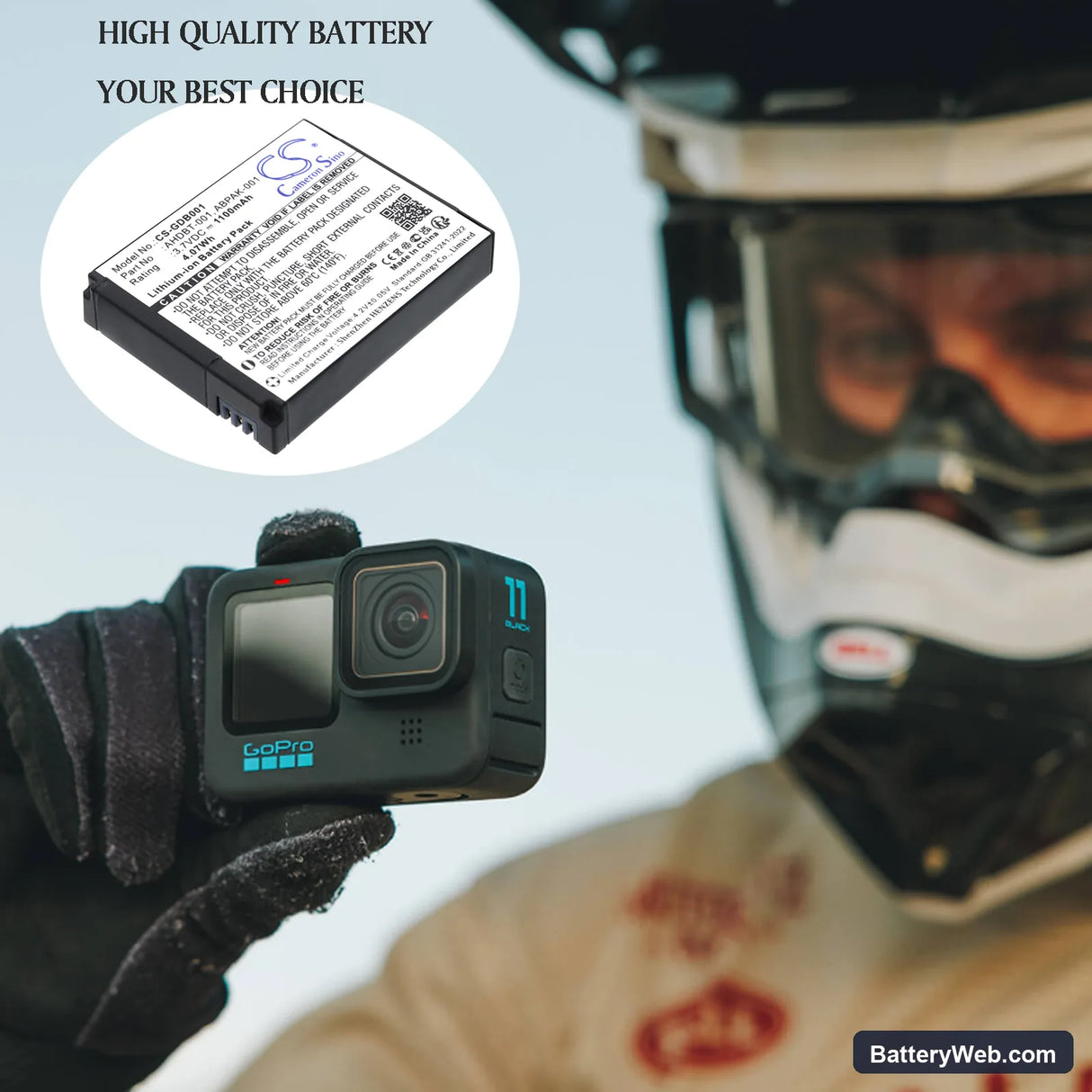 GoPro Hero Replacement Battery, 3.7V, 1100mAh, Li-ion 6
