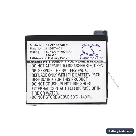 GoPro Hero 4 Replacement Battery, 3.7V, 950mAh, Li-ion 5