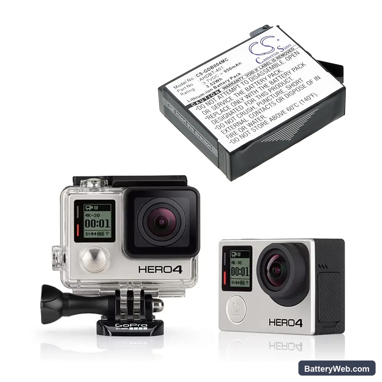 GoPro Hero 4 Replacement Battery, 3.7V, 950mAh, Li-ion 6