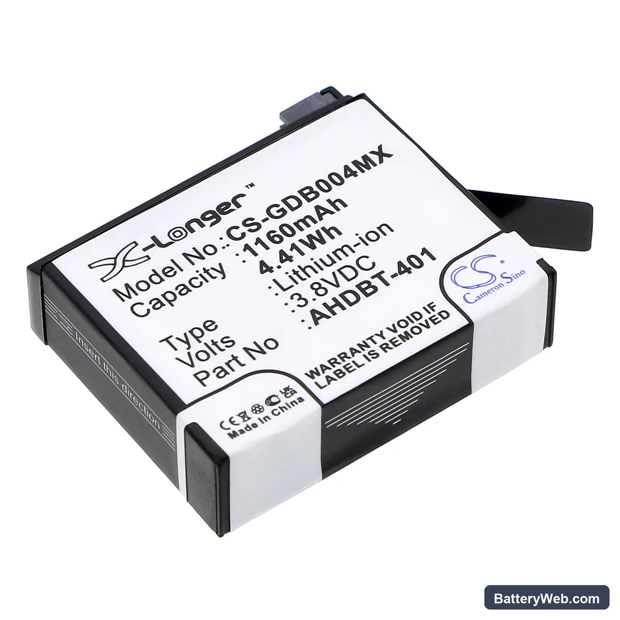 GoPro Hero 4 Replacement Battery, 3.8V, 1160mAh, Li-ion 1