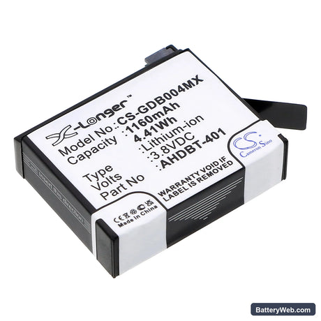 GoPro Hero 4 Replacement Battery, 3.8V, 1160mAh, Li-ion 1