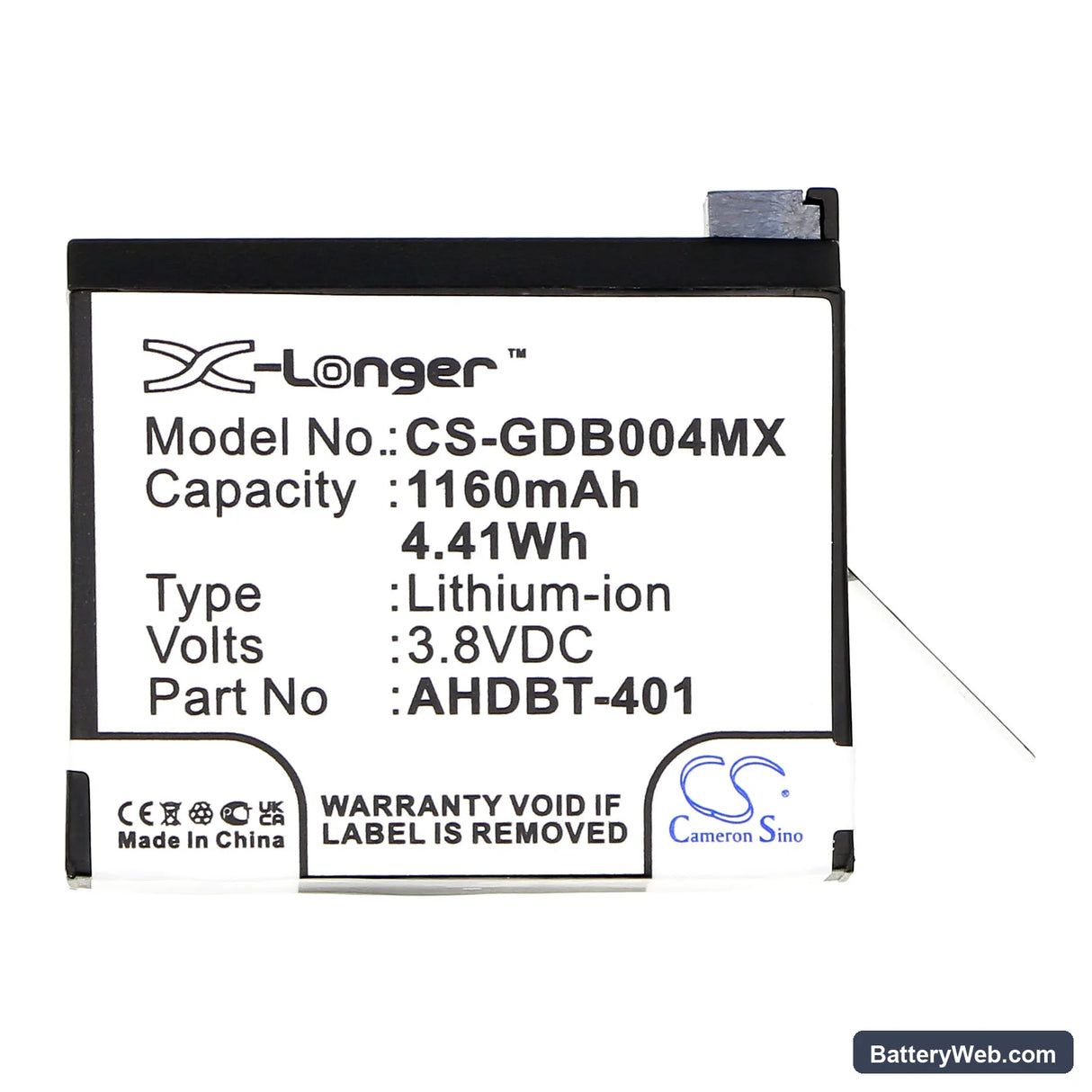 GoPro Hero 4 Replacement Battery, 3.8V, 1160mAh, Li-ion 5