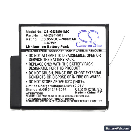 GoPro Hero 5 Replacement Battery, 3.85V, 900mAh, Li-ion 5