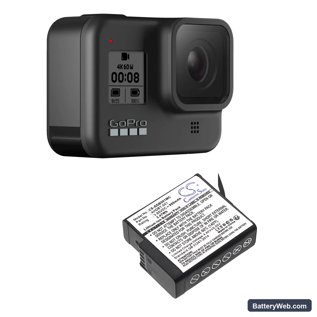 GoPro Hero 5 Replacement Battery, 3.85V, 900mAh, Li-ion 6