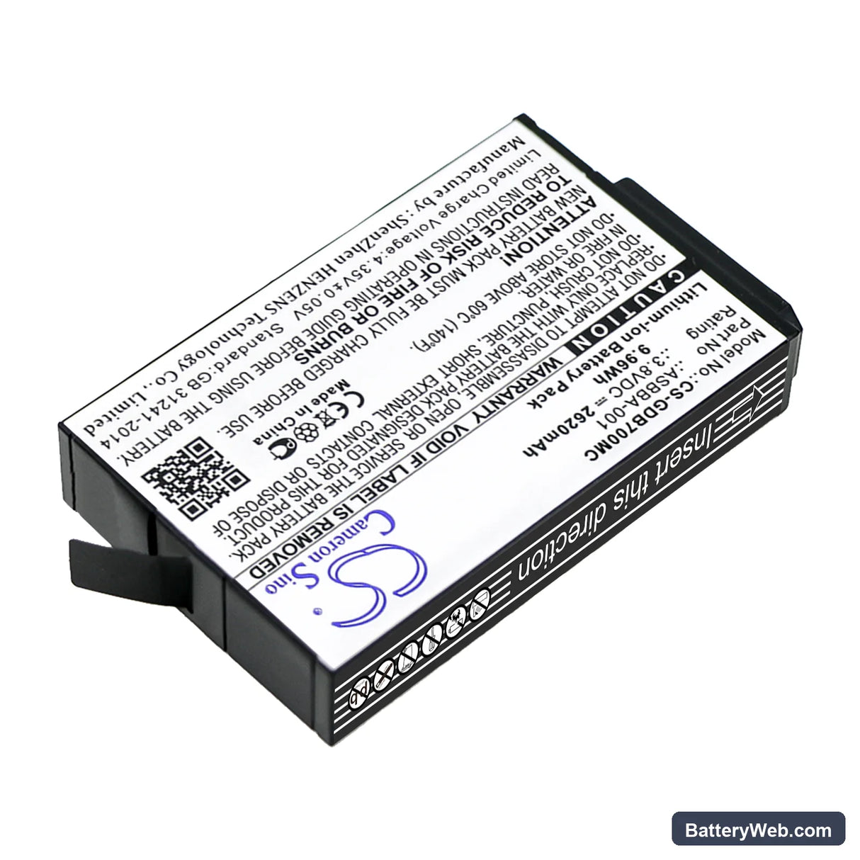 GoPro Fusion Replacement Battery, 3.8V, 2620mAh, Li-ion 2