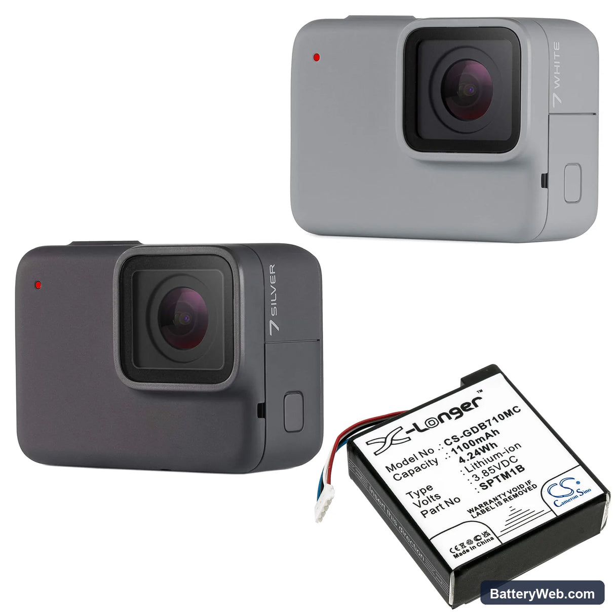GoPro Hero 7 Silver Replacement Battery, 3.85V, 1100mAh, Li-ion 6