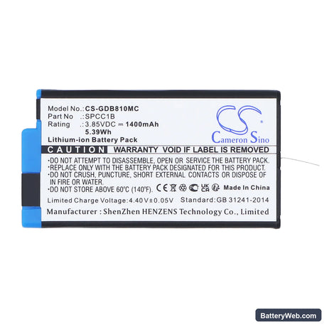 GoPro Max Replacement Battery, 3.85V, 1400mAh, Li-ion 5