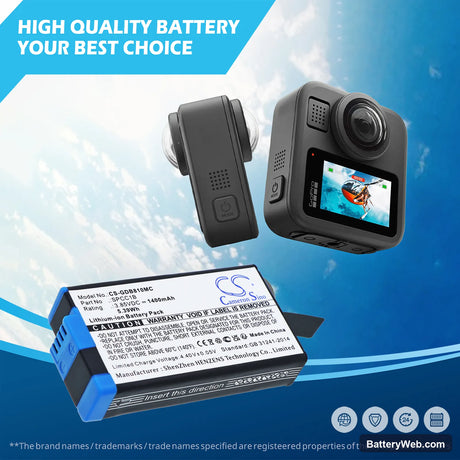 GoPro Max Replacement Battery, 3.85V, 1400mAh, Li-ion 6