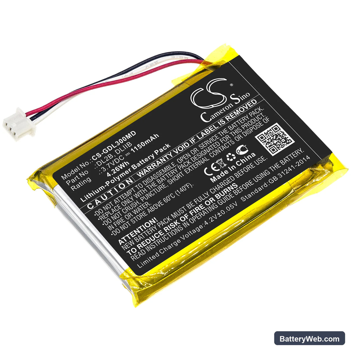 Dermatoscope DL200 HR Replacement Battery, 3.7V, 1150mAh, Li-Polymer 1