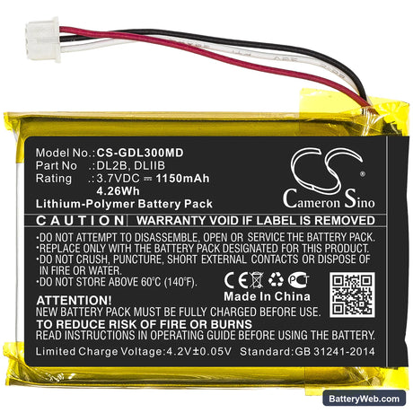 Dermatoscope DL200 HR Replacement Battery, 3.7V, 1150mAh, Li-Polymer 3