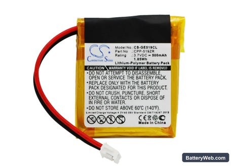 GE 2-5110 Replacement Battery, 3.7V, 500mAh, Li-Polymer 1