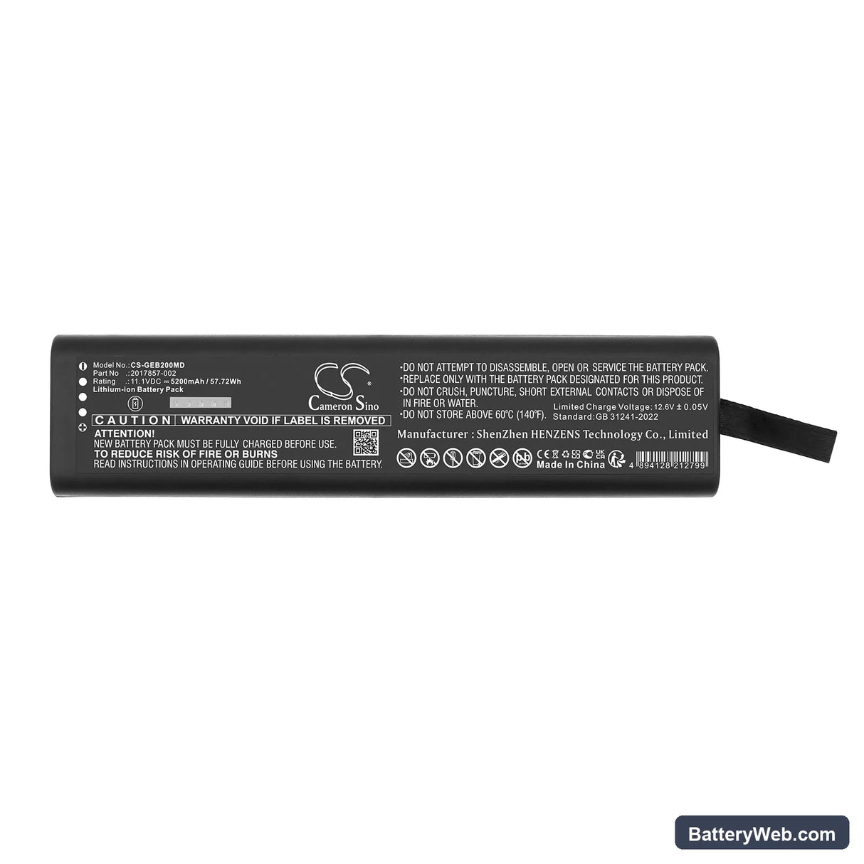 GE B20 Healthcare Replacement Battery, 11.1V, 5200mAh, Li-ion 5