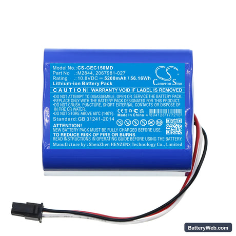 GE Moniteur Carescape Dinamap VC150 Replacement Battery, 10.8V, 5200mAh, Li-ion 3