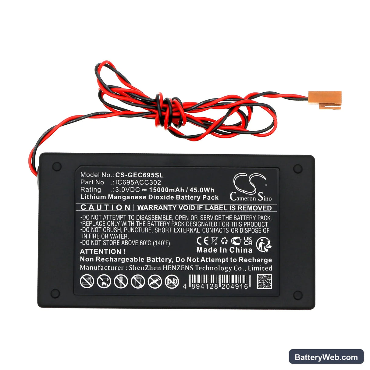 GE Fanuc CPUs 311 Replacement Battery, 3V, 15000mAh, Li-MnO2 5