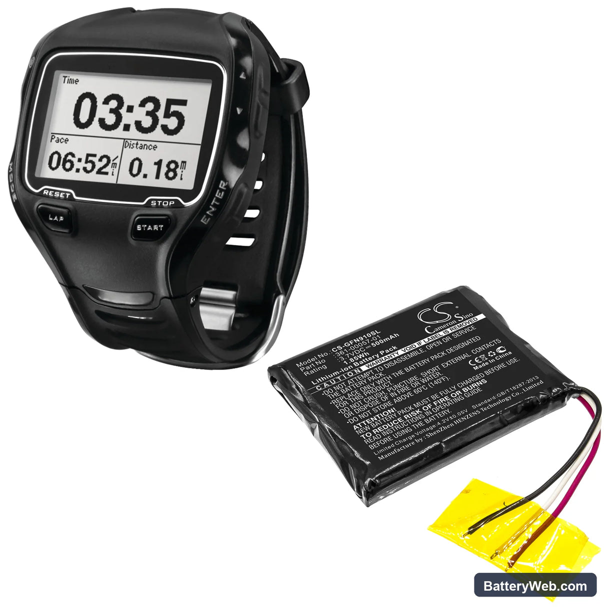 Garmin forerunner 910XT Replacement Battery, 3.7V, 500mAh, Li-ion 5