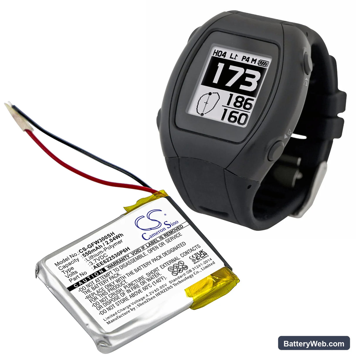 Golf Buddy WT3 GPS Watch Replacement Battery, 3.7V, 550mAh, Li-Polymer 5