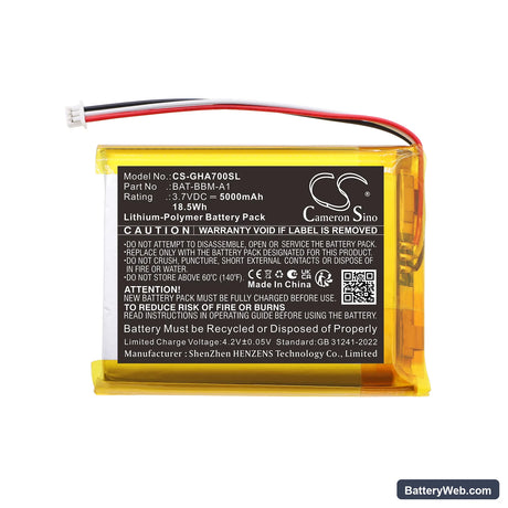 GHB ABM720 Replacement Battery, 3.7V, 5000mAh, Li-Polymer 3
