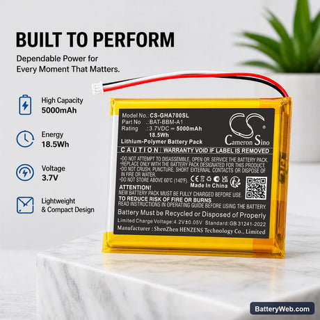 GHB ABM720 Replacement Battery, 3.7V, 5000mAh, Li-Polymer 7