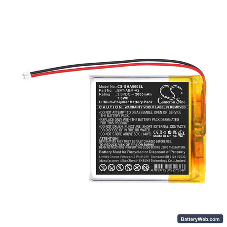GHB ABM800 Replacement Battery, 3.8V, 2000mAh, Li-Polymer 3