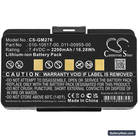 Garmin 010-00543-00 Replacement Battery, 7.4V, 2200mAh, Li-ion 3