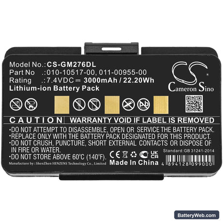Garmin GPSMAP 276 Replacement Battery, 7.4V, 3000mAh, Li-ion 3