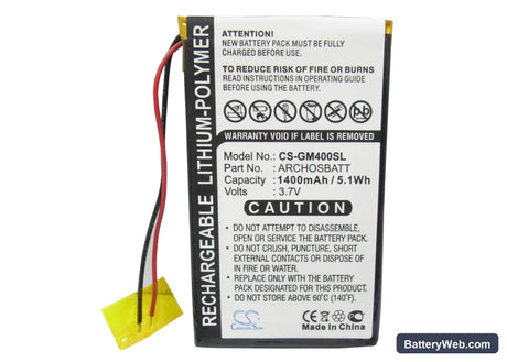 Archos Gmini 400 Replacement Battery, 3.7V, 1400mAh, Li-Polymer 5