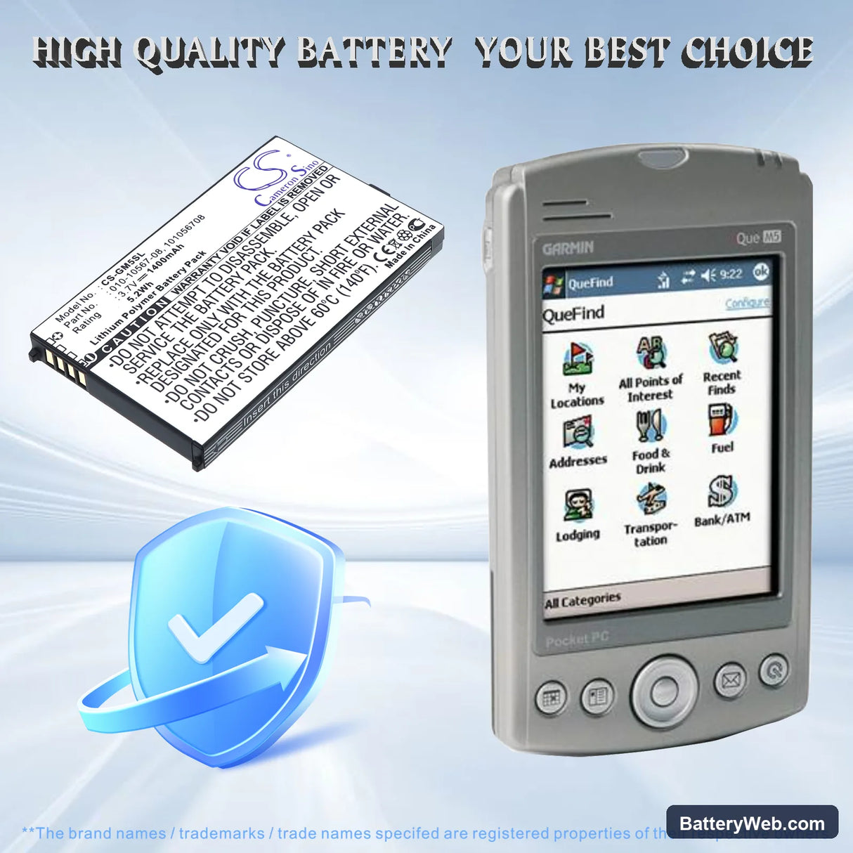 Garmin iQue M5 Replacement Battery, 3.7V, 1400mAh, Li-Polymer 6