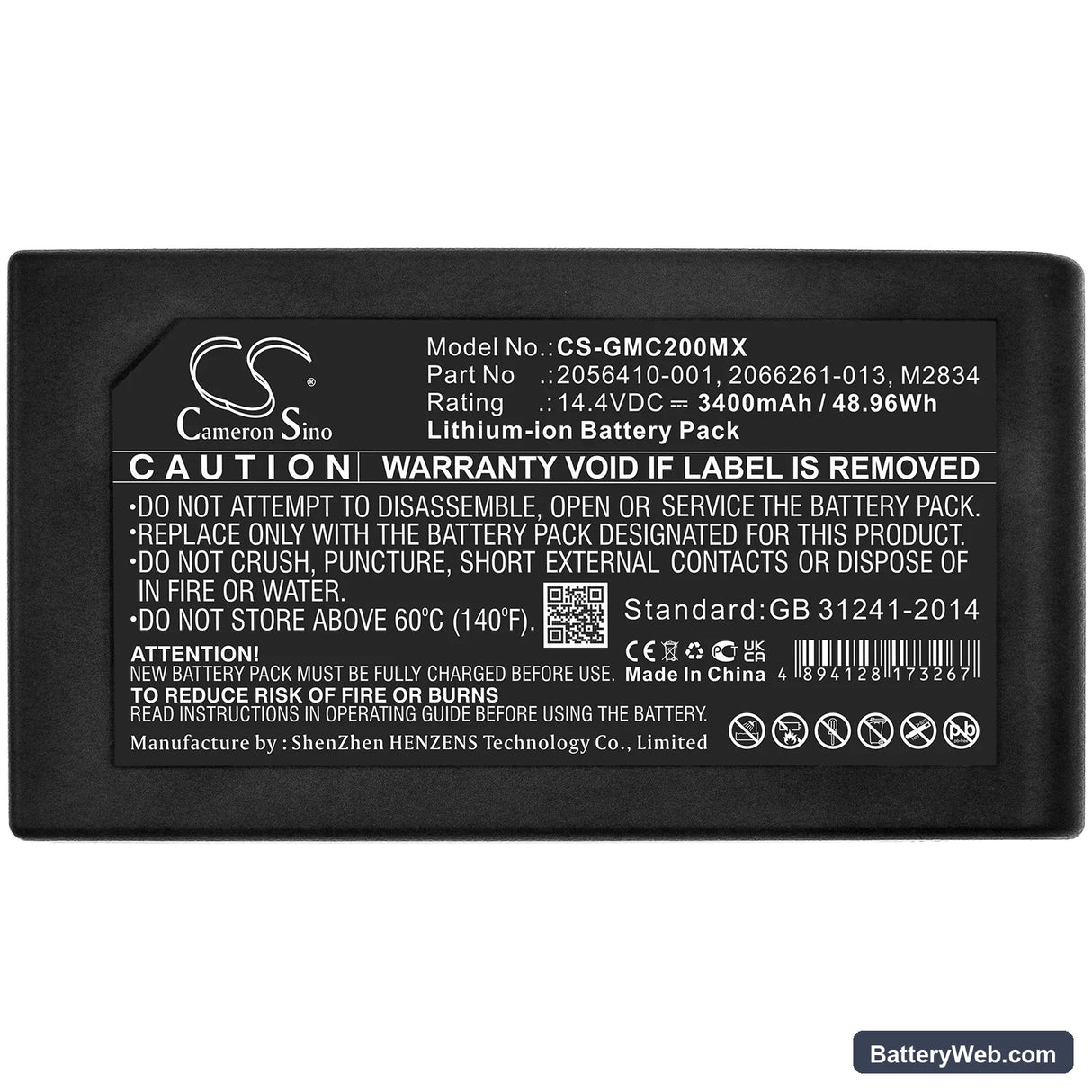 GE MAC 2000 Replacement Battery, 14.4V, 3400mAh, Li-ion 5