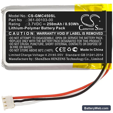 Garmin DashCam 45 Replacement Battery, 3.7V, 250mAh, Li-Polymer 3