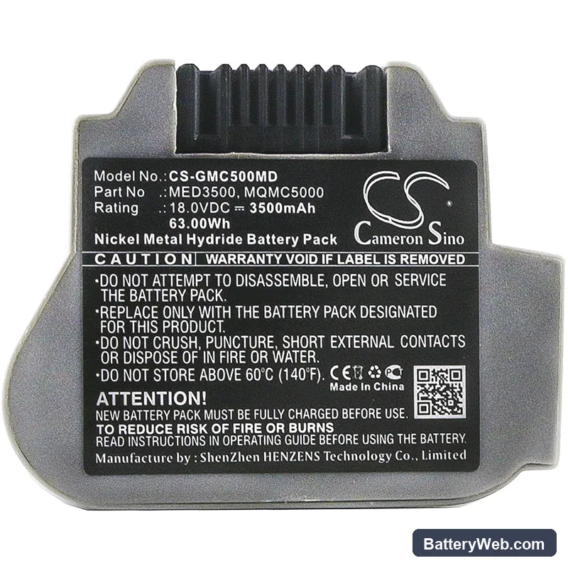 GE MAC 3500 Replacement Battery, 18V, 3500mAh, Ni-MH 3