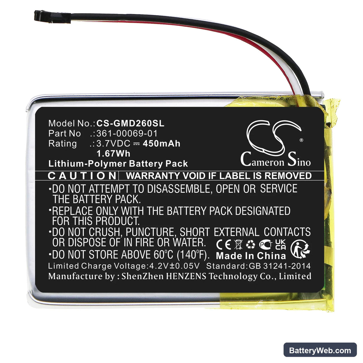 Garmin Delta SE Dog Training Collar Receiver Replacement Battery, 3.7V, 450mAh, Li-Polymer 3
