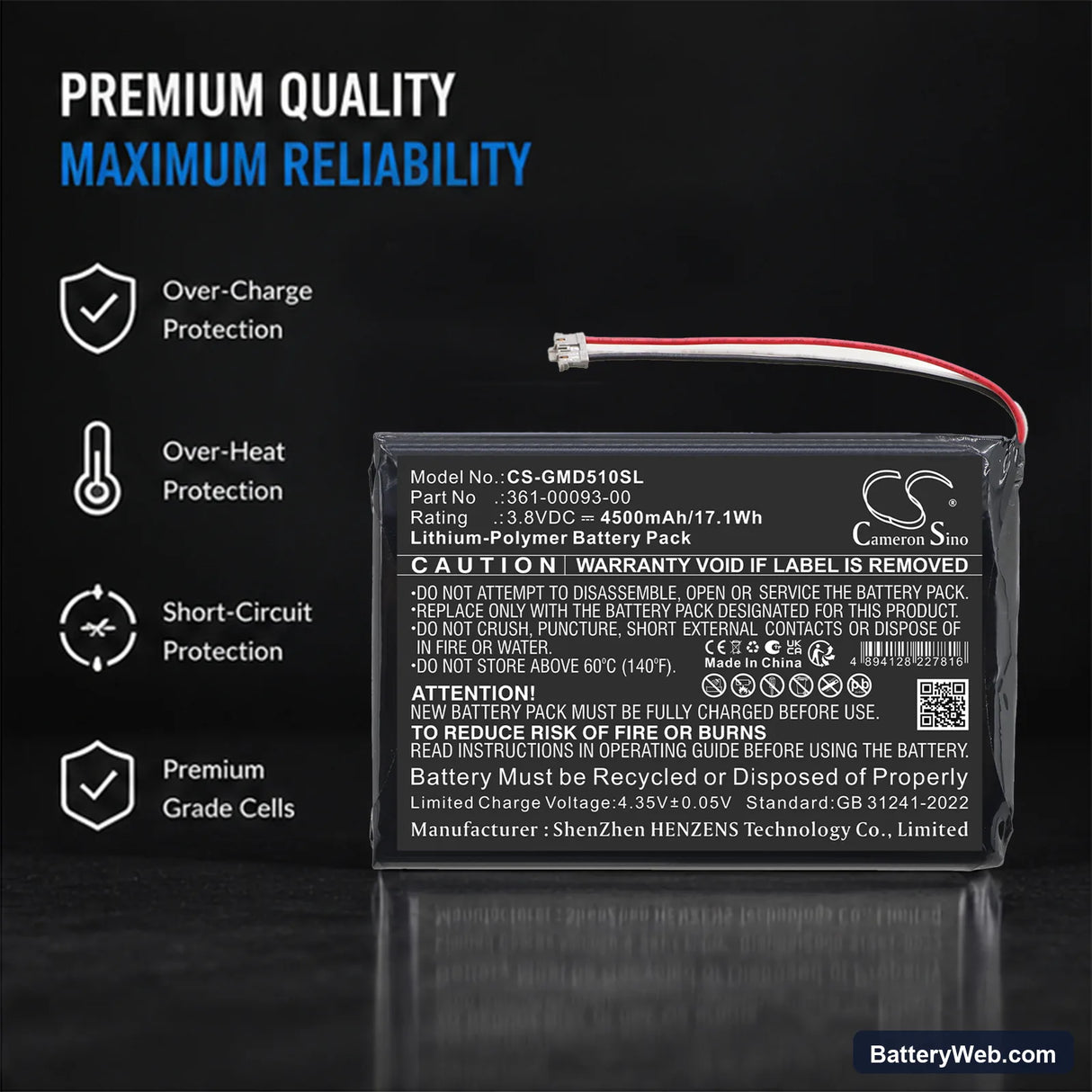 Garmin 010-01561-00 Replacement Battery, 3.8V, 4500mAh, Li-Polymer 6