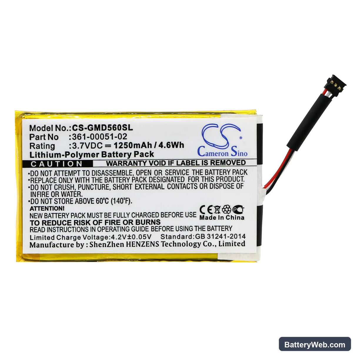 Garmin Dezl 560 Replacement Battery, 3.7V, 1250mAh, Li-Polymer 3