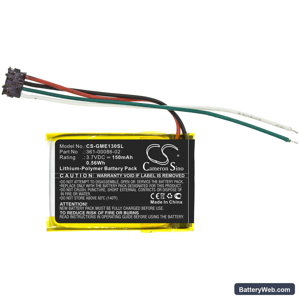 Garmin Edge 130 Replacement Battery, 3.7V, 150mAh, Li-Polymer 3