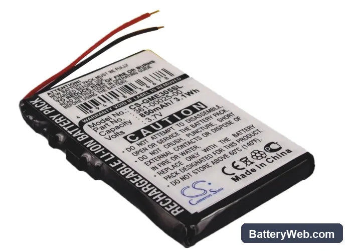Garmin Edge 305 Replacement Battery, 3.7V, 850mAh, Li-ion 1