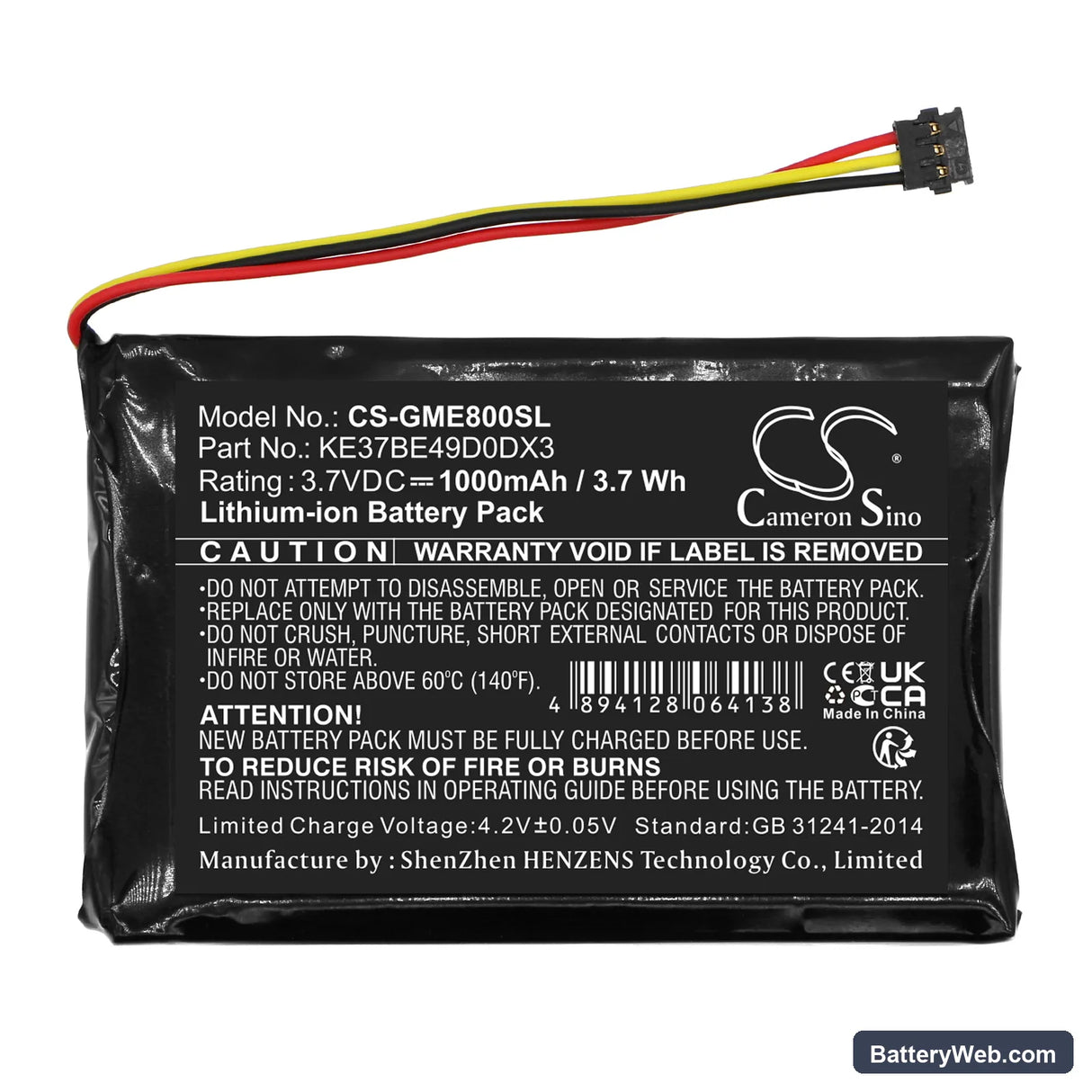 Garmin Edge 800 Replacement Battery, 3.7V, 1000mAh, Li-ion 3